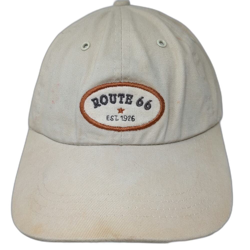 Route 66 Baseball Cap Beige One Size Embroidered Patch Slideback Script Hat